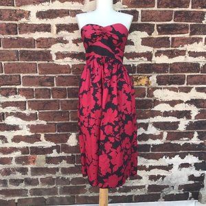 TIBI RED STRAPLESS DRESS W/ BLACK FLORAL Sz. 2